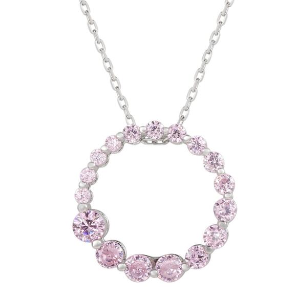 Suzy Levian Jewelry - Suzy Levian Sterling Silver Pink Cubic Zirconia Circle Journey Necklace New